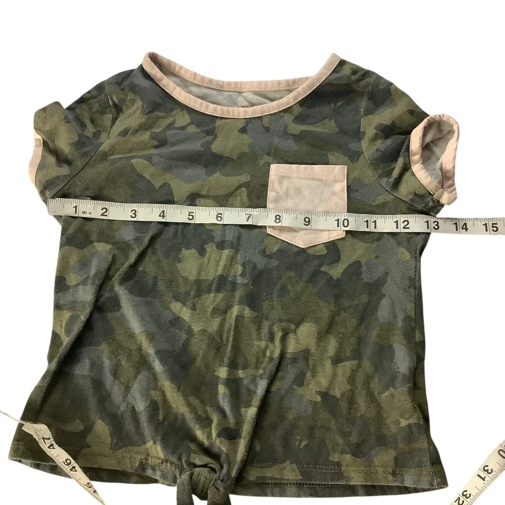 Epic Threads Girls Camo T-Shirt Tie Front‎ Pocket Tee Size 6 Green Crew Neck